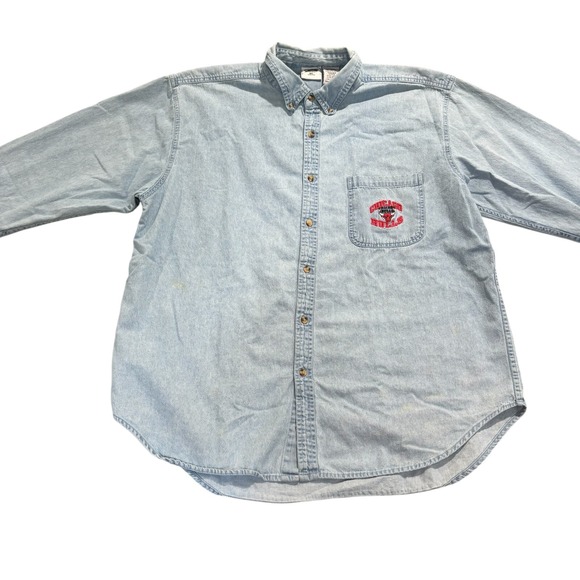 VTG Pro Edge‎ Men's Denim Chicago Bulls Basketball Jean Button Down Shirt Sz XL - Picture 2 of 9